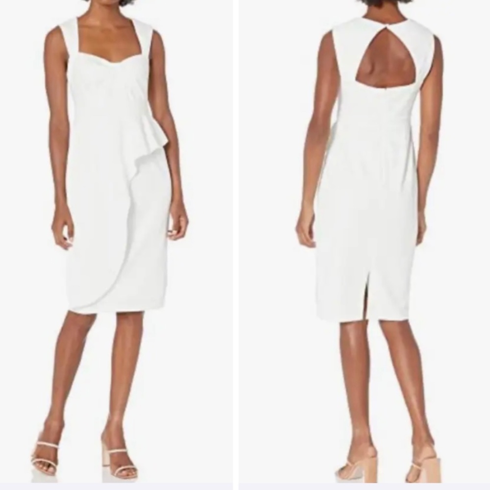 Adrianna Papell Sheath Dress 8 Draped Crepe Ivory Ruffle NWT $159 Party